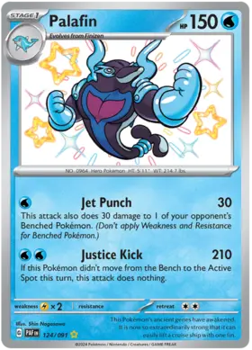 124 Palafin, Paldean Fates, secret, 3.00 kr, Pokesingles. Kjøp pokemon kort til lave priser hos oss.