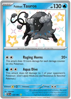 120 Paldean Tauros, Paldean Fates, secret, 3.00 kr, Pokesingles. Kjøp pokemon kort til lave priser hos oss.