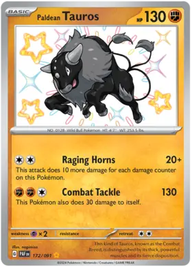 172 Paldean Tauros, Paldean Fates, secret, 3.00 kr, Pokesingles. Kjøp pokemon kort til lave priser hos oss.