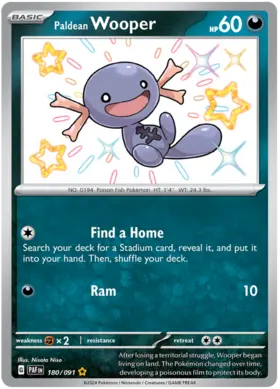 180 Paldean Wooper, Paldean Fates, secret, 3.00 kr, Pokesingles. Kjøp pokemon kort til lave priser hos oss.