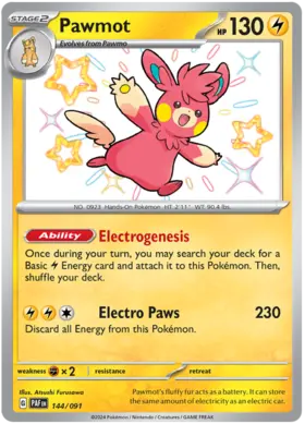 144 Pawmot, Paldean Fates, secret, 3.00 kr, Pokesingles. Kjøp pokemon kort til lave priser hos oss.