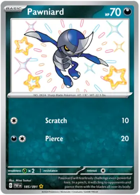 185 Pawniard, Paldean Fates, secret, 100.00 kr, Pokesingles. Kjøp pokemon kort til lave priser hos oss.