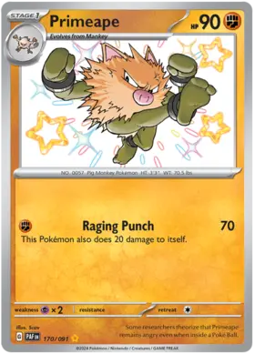 170 Primeape, Paldean Fates, secret, 3.00 kr, Pokesingles. Kjøp pokemon kort til lave priser hos oss.