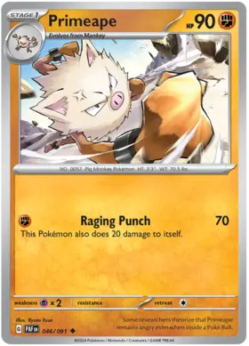 046 Primeape, Paldean Fates, nonholo, 2.00 kr, Pokesingles. Kjøp pokemon kort til lave priser hos oss.
