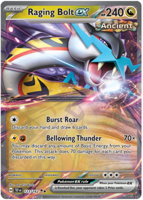 123 Raging Bolt ex, Temporal Forces | Scarlet & Violet, ex, 55.00 kr, Pokesingles. Kjøp pokemon kort til lave priser hos oss.