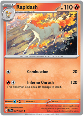 027 Rapidash, Temporal Forces | Scarlet & Violet, nonholo, 2.00 kr, Pokesingles. Kjøp pokemon kort til lave priser hos oss.