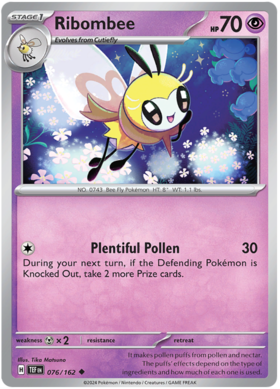 076 Ribombee, Temporal Forces | Scarlet & Violet, nonholo, 2.00 kr, Pokesingles. Kjøp pokemon kort til lave priser hos oss.