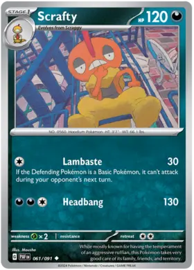 061 Scrafty, Paldean Fates, nonholo, 2.00 kr, Pokesingles. Kjøp pokemon kort til lave priser hos oss.