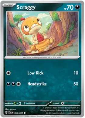 060 Scraggy, Paldean Fates, nonholo, 2.00 kr, Pokesingles. Kjøp pokemon kort til lave priser hos oss.
