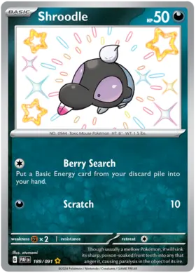 189 Shroodle, Paldean Fates, secret, 100.00 kr, Pokesingles. Kjøp pokemon kort til lave priser hos oss.