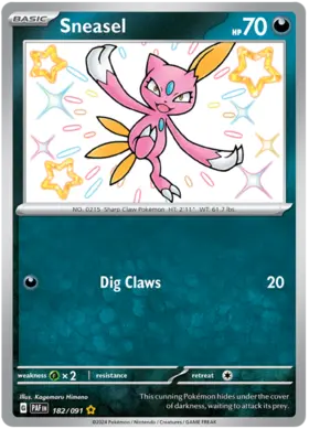 182 Sneasel, Paldean Fates, secret, 3.00 kr, Pokesingles. Kjøp pokemon kort til lave priser hos oss.