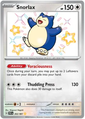 202 Snorlax, Paldean Fates, secret, 3.00 kr, Pokesingles. Kjøp pokemon kort til lave priser hos oss.