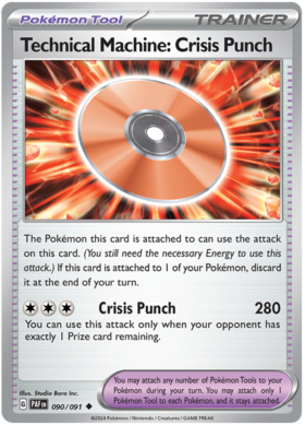 090 Technical Machine: Crisis Punch, Paldean Fates, nonholo, 4.00 kr, Pokesingles. Kjøp pokemon kort til lave priser hos oss.