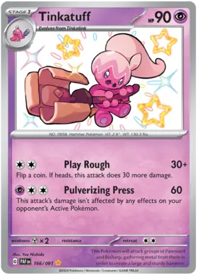 166 Tinkatuff, Paldean Fates, secret, 3.00 kr, Pokesingles. Kjøp pokemon kort til lave priser hos oss.