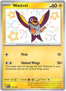 145 Wattrel, Paldean Fates, secret, 100.00 kr, Pokesingles. Kjøp pokemon kort til lave priser hos oss.