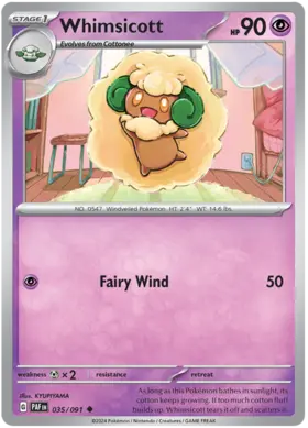 035 Whimsicott, Paldean Fates, nonholo, 2.00 kr, Pokesingles. Kjøp pokemon kort til lave priser hos oss.
