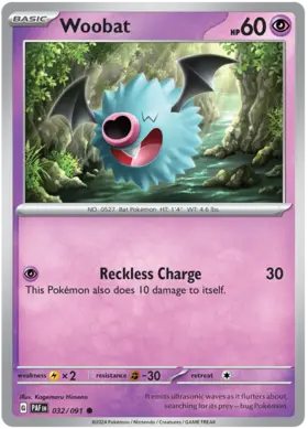 032 Woobat, Paldean Fates, nonholo, 2.00 kr, Pokesingles. Kjøp pokemon kort til lave priser hos oss.