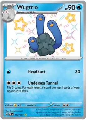 122 Wugtrio, Paldean Fates, secret, 3.00 kr, Pokesingles. Kjøp pokemon kort til lave priser hos oss.