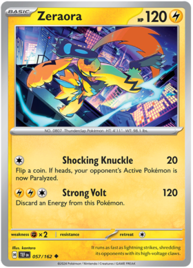 057 Zeraora, Temporal Forces | Scarlet & Violet, nonholo, 2.00 kr, Pokesingles. Kjøp pokemon kort til lave priser hos oss.