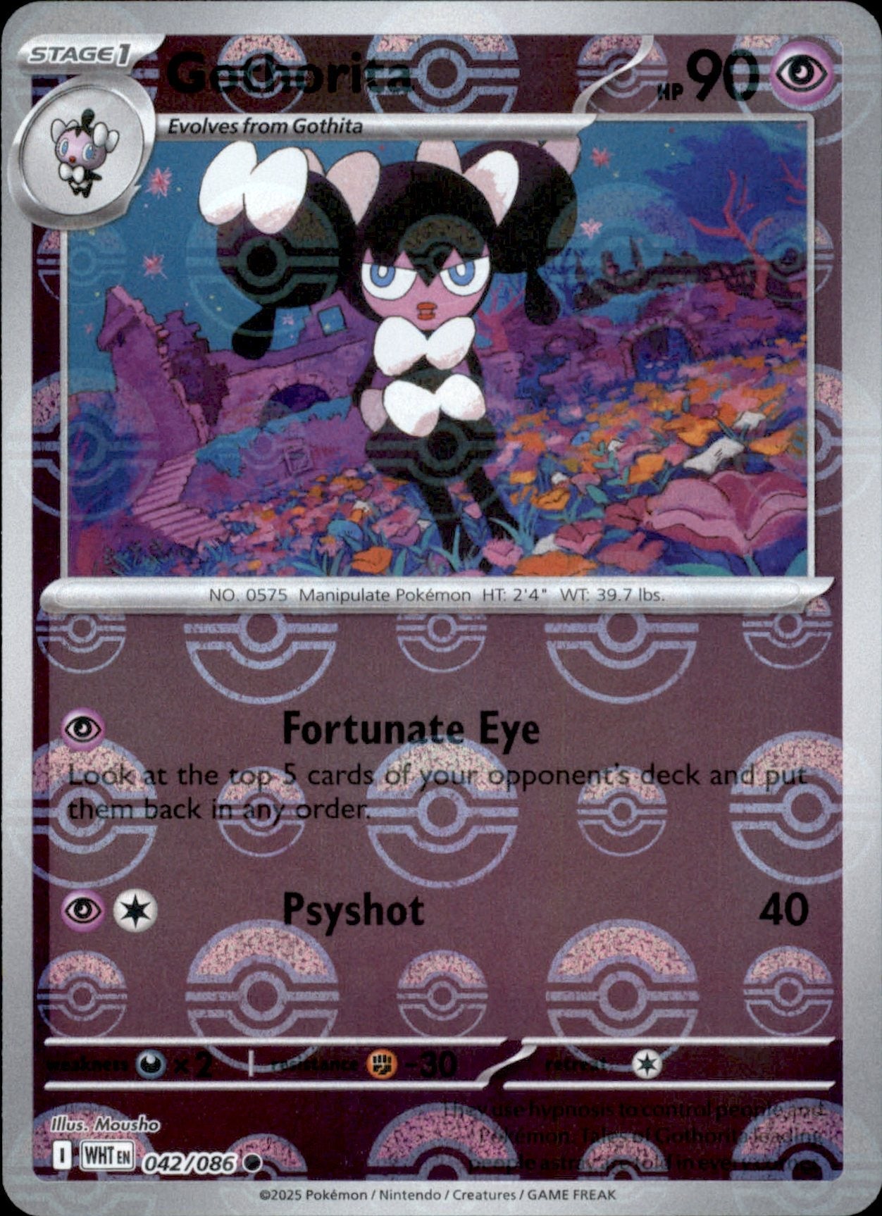 Gothorita Poke ball Holo 042 - White Flare Pokesingles
