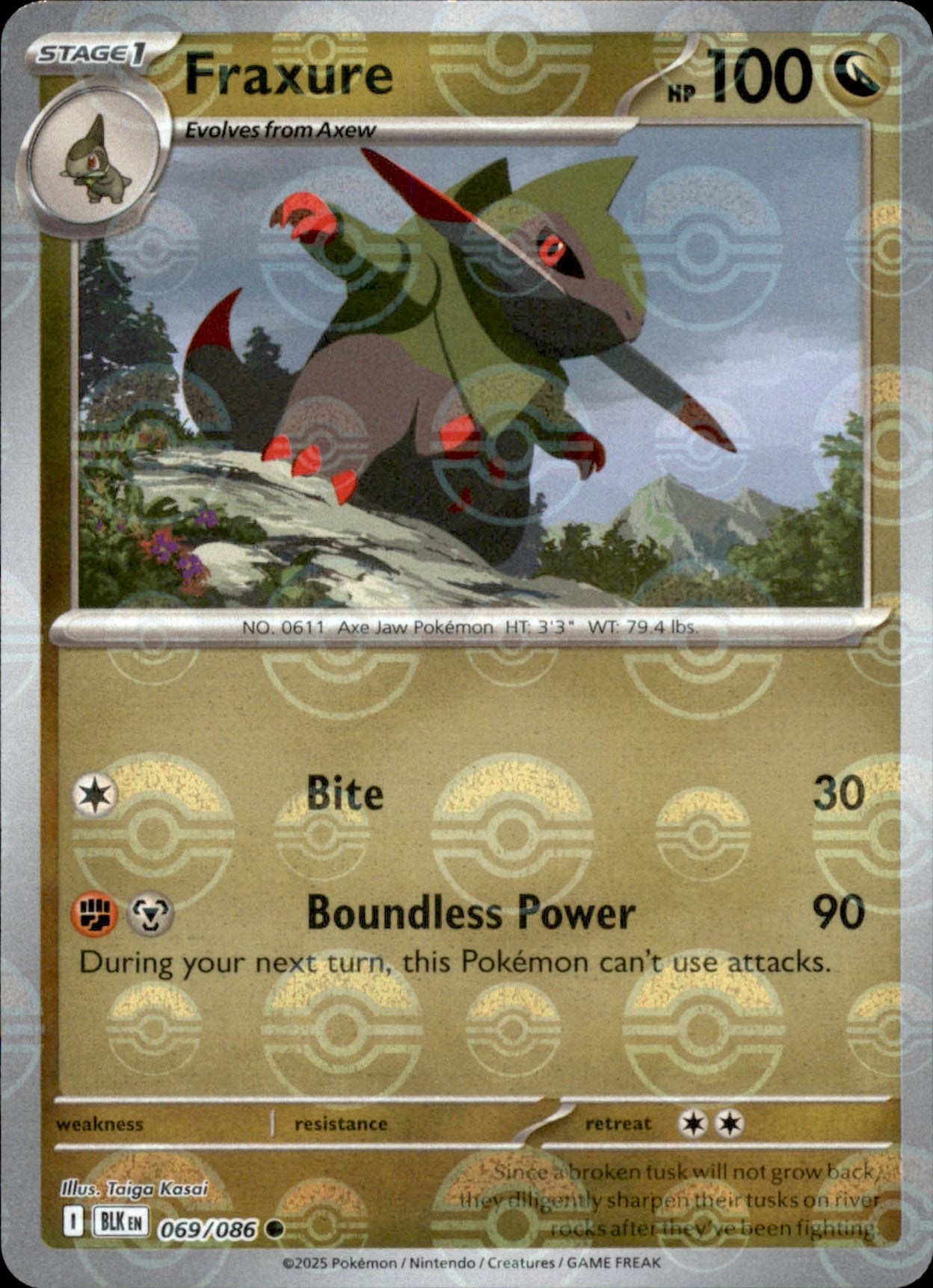 Fraxure Poke ball Holo 069 - Black Bolt Pokesingles
