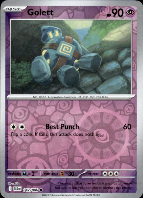 Golett Reverse Holo 042 - Black Bolt Pokesingles