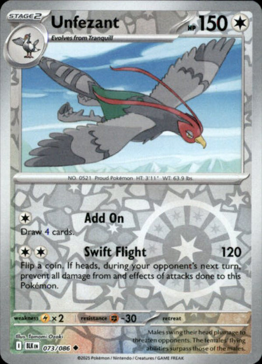 Unfezant Reverse Holo 073 - Black Bolt Pokesingles