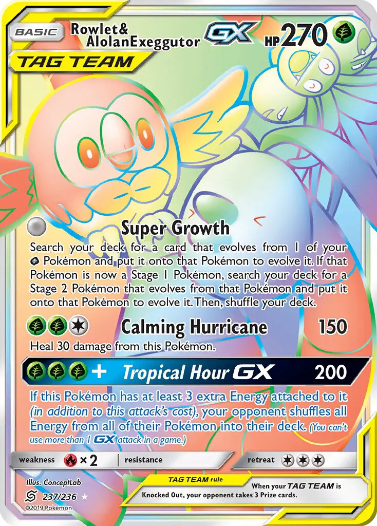 Rowlet & Alolan Exeggutor GX 237 Unified Minds Pokesingles