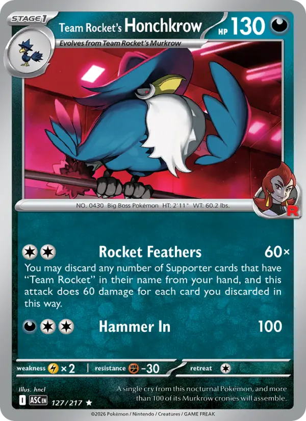 Team Rocket's Honchkrow 127 Ascended Heroes Pokesingles