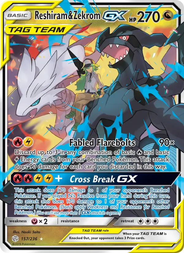 Reshiram & Zekrom GX 157 Cosmic Eclipse Pokesingles