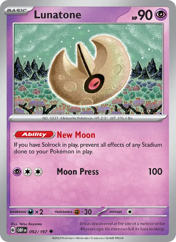 Lunatone 92 Obsidian Flames Pokesingles