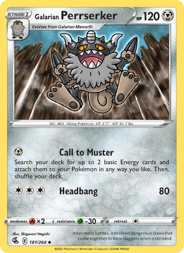 Galarian Perrserker 181 Fusion Strike Pokesingles