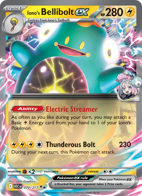 Iono's Bellibolt ex 70 Ascended Heroes Pokesingles