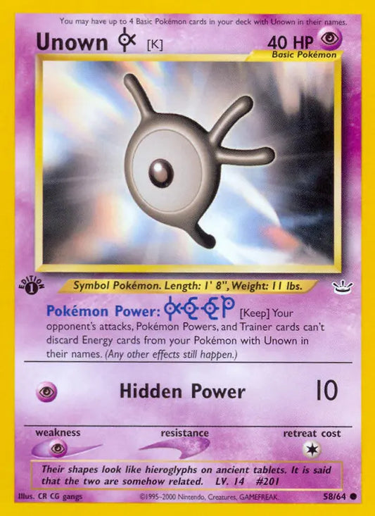 Unown [K] 58 Neo Revelation Pokesingles