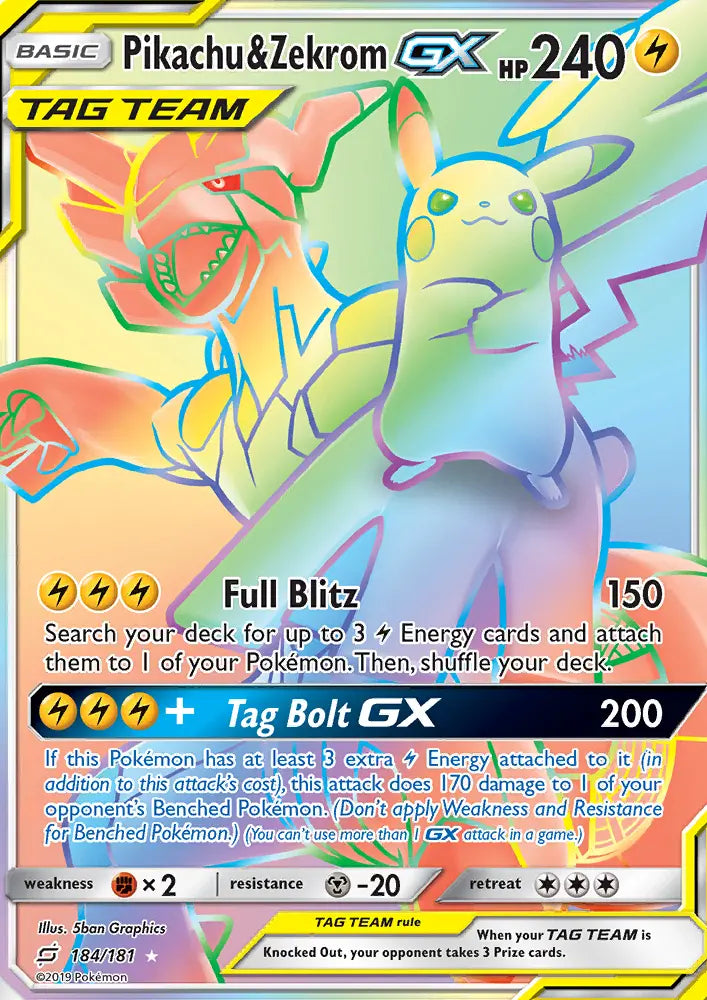Pikachu & Zekrom GX 184 Team Up Pokesingles
