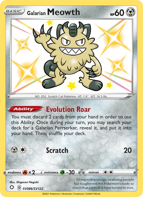 Galarian Meowth SV086 Shining Fates Pokesingles