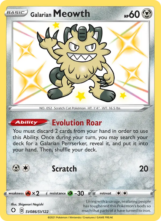 Galarian Meowth SV086 Shining Fates Pokesingles