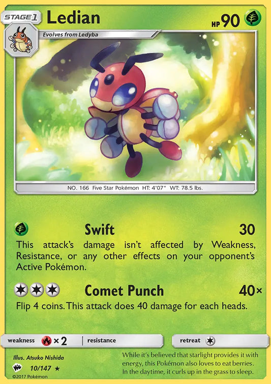 Ledian 10 Burning Shadows Pokesingles