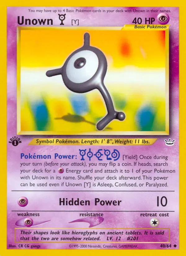 Unown [Y] 40 Neo Revelation Pokesingles