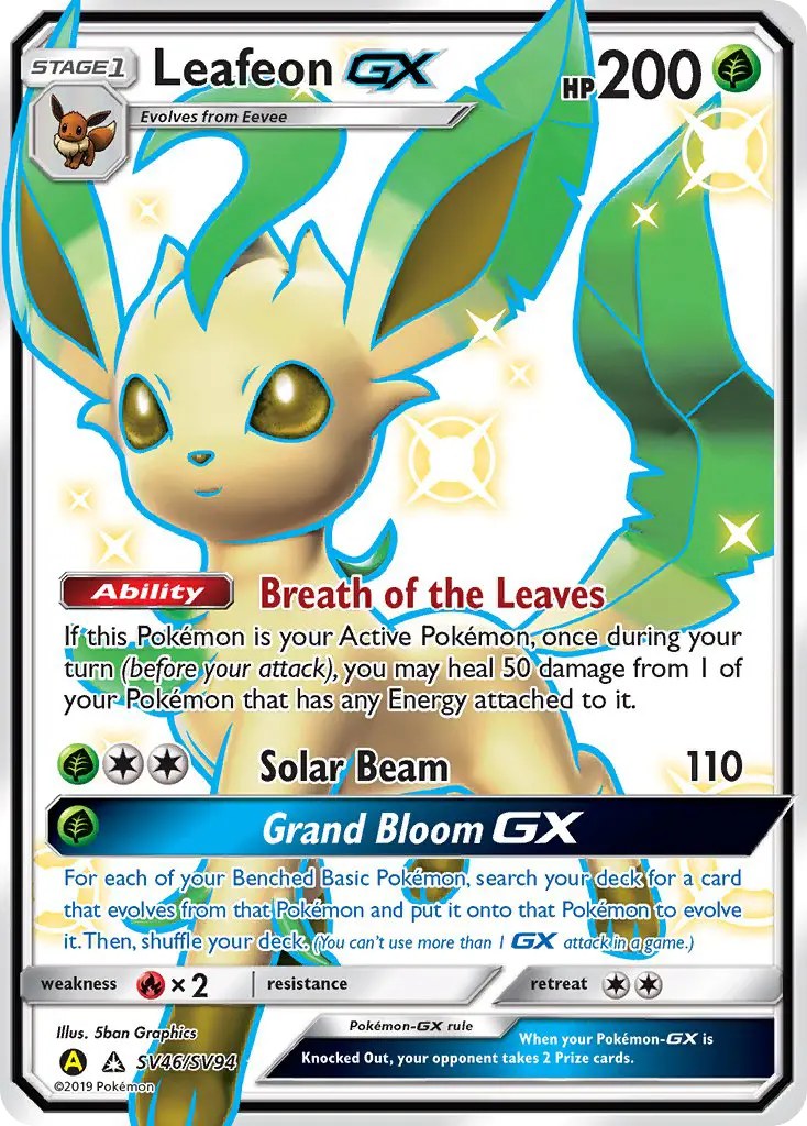 Leafeon-GX SV46 Hidden Fates Shiny Vault Pokesingles