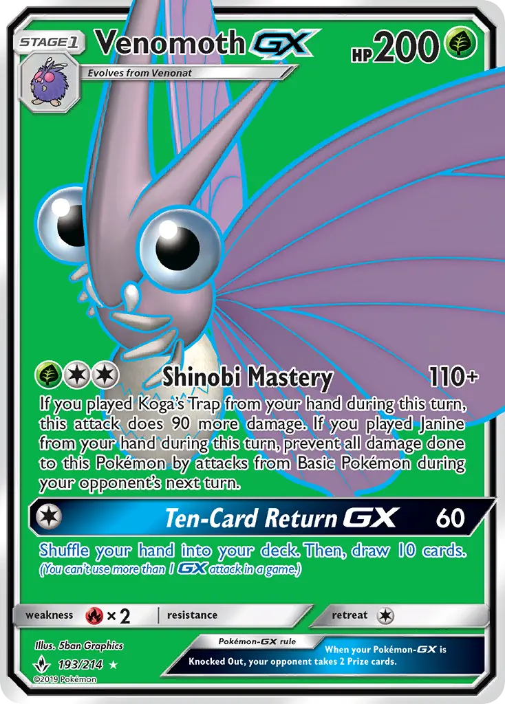 Venomoth GX 193 Unbroken Bonds Pokesingles