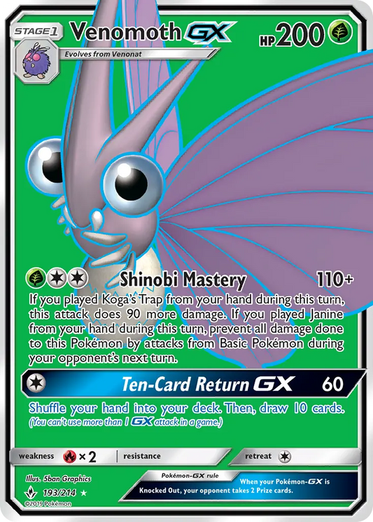 Venomoth GX 193 Unbroken Bonds Pokesingles
