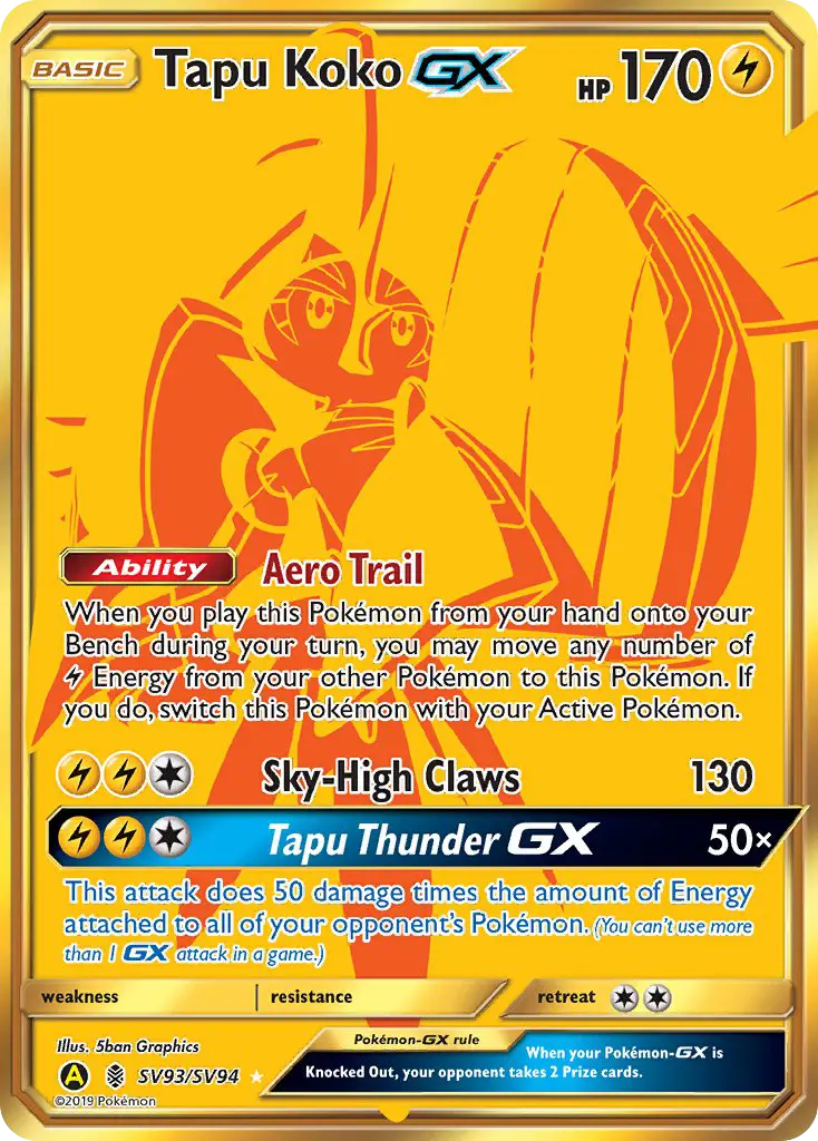 Tapu Koko-GX SV93 Hidden Fates Shiny Vault Pokesingles