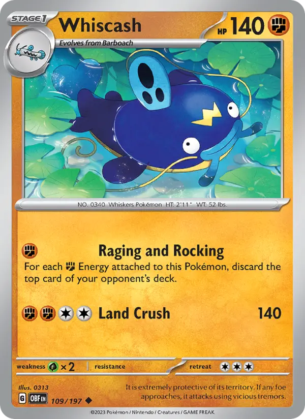 Whiscash 109 Obsidian Flames Pokesingles