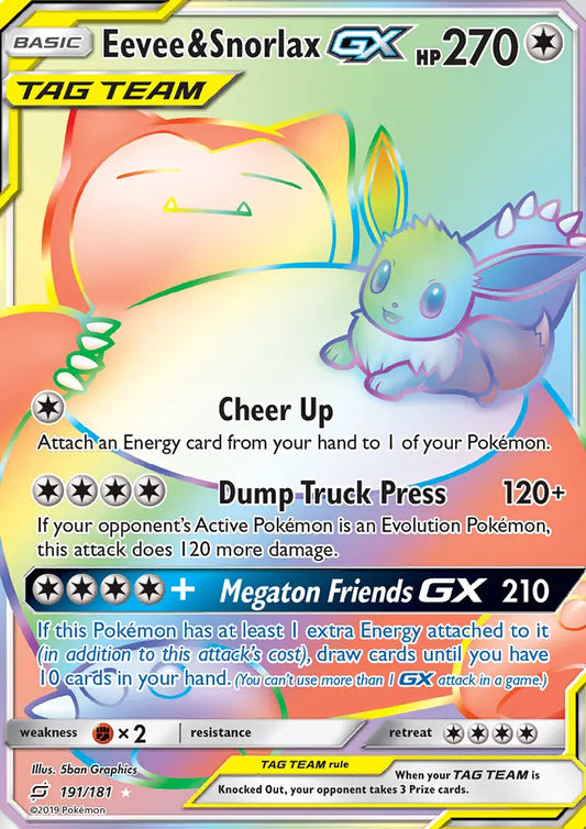 Eevee & Snorlax GX 191 Team Up Pokesingles