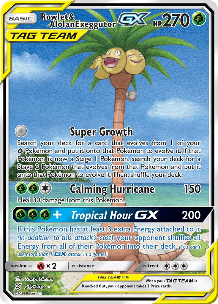 Rowlet & Alolan Exeggutor GX 215 Unified Minds Pokesingles