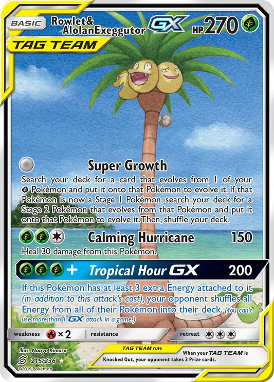 Rowlet & Alolan Exeggutor GX 215 Unified Minds Pokesingles