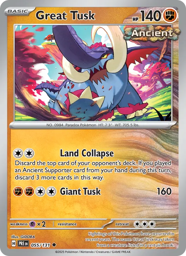Great Tusk 55 Prismatic Evolutions Pokesingles