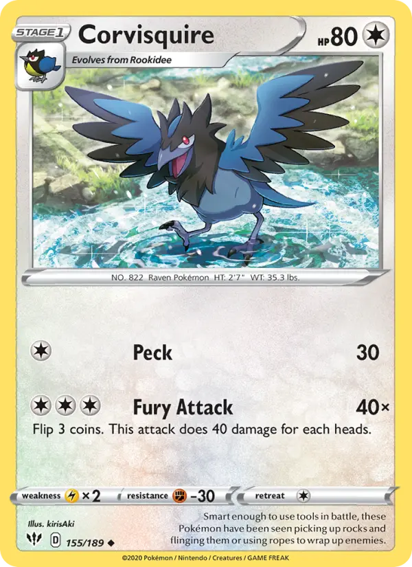 Corvisquire 155 Darkness Ablaze Pokesingles