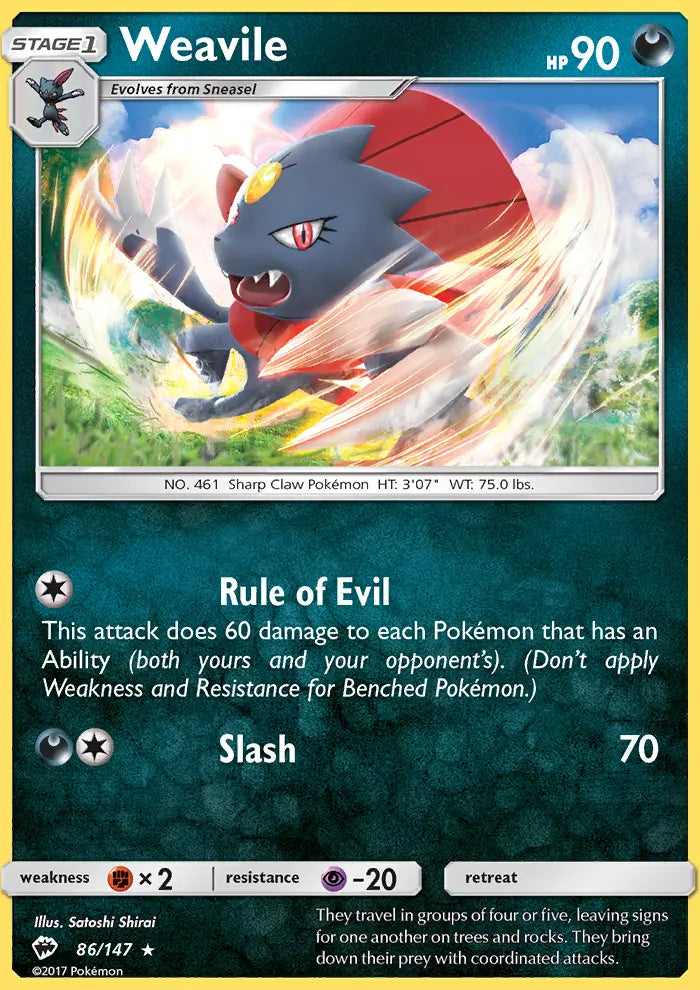 Weavile 86 Burning Shadows Pokesingles